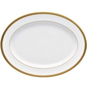 Noritake Charlotta Gold/White Porcelain Oval Platter 14 in.